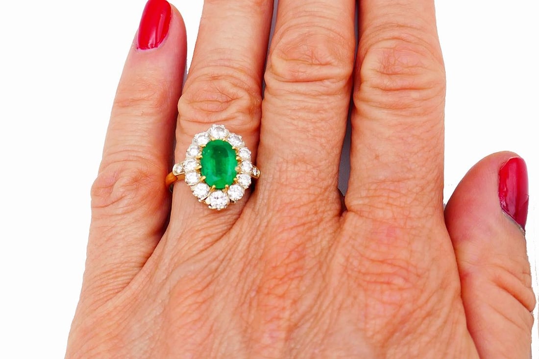 Vintage Emerald Diamond 14k Gold Ring - 2