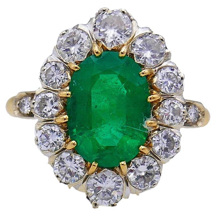 Vintage Emerald Diamond 14k Gold Ring - 7