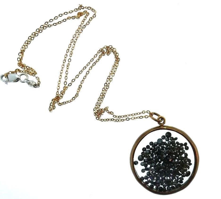 10K Rose Gold Black Diamond Round Shaker Pendant 10K White Gold Clasp - 2