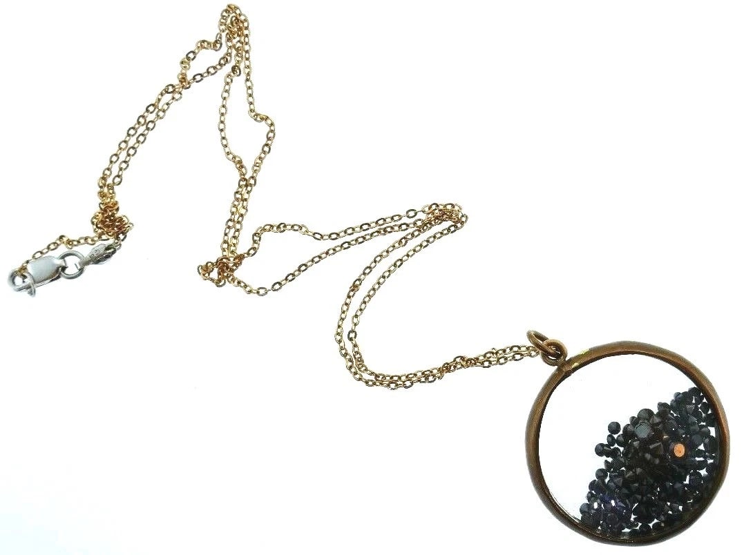 10K Rose Gold Black Diamond Round Shaker Pendant 10K White Gold Clasp - 3