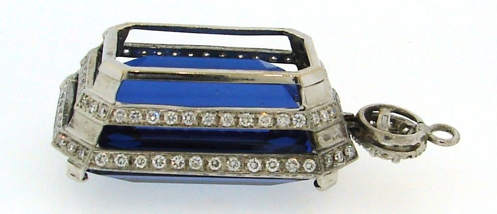 61.41 Carat Tanzanite Diamond White Gold Pendant - 5