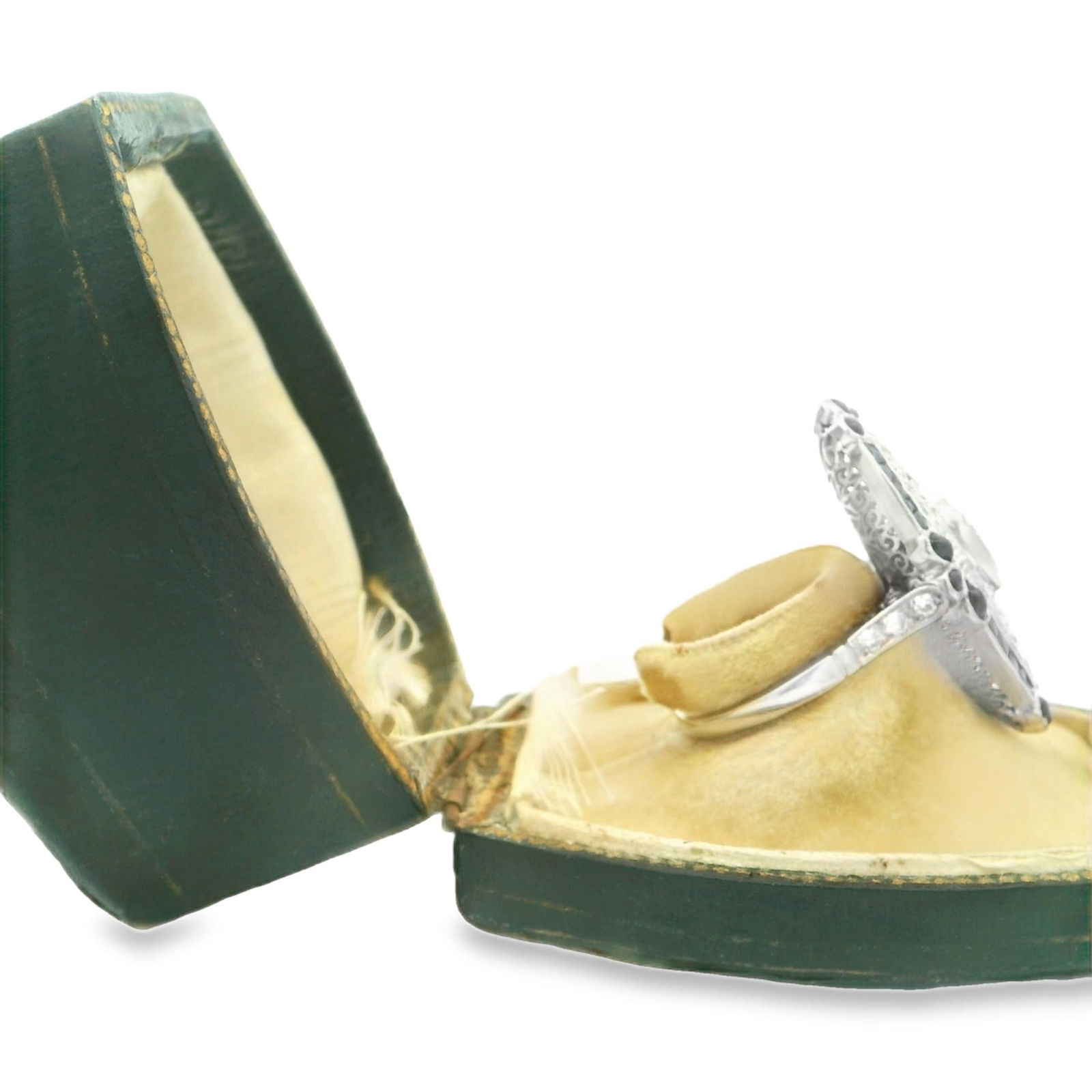 Platinum Engagement Ring with Natural Old Mine Cut Diamonds and Natural Sapphires - 2