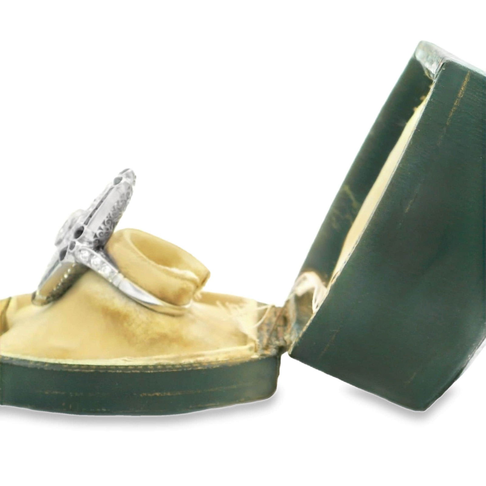 Platinum Engagement Ring with Natural Old Mine Cut Diamonds and Natural Sapphires - 3