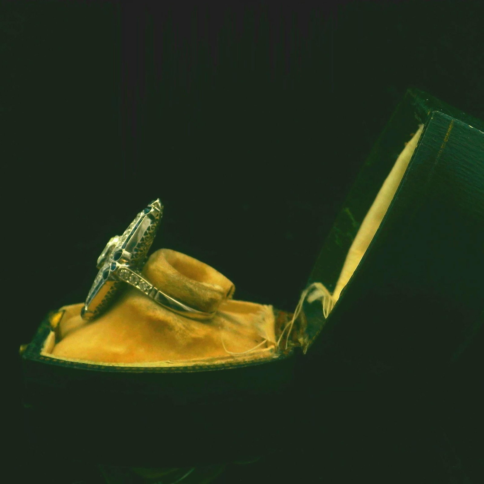 Platinum Engagement Ring with Natural Old Mine Cut Diamonds and Natural Sapphires - 6