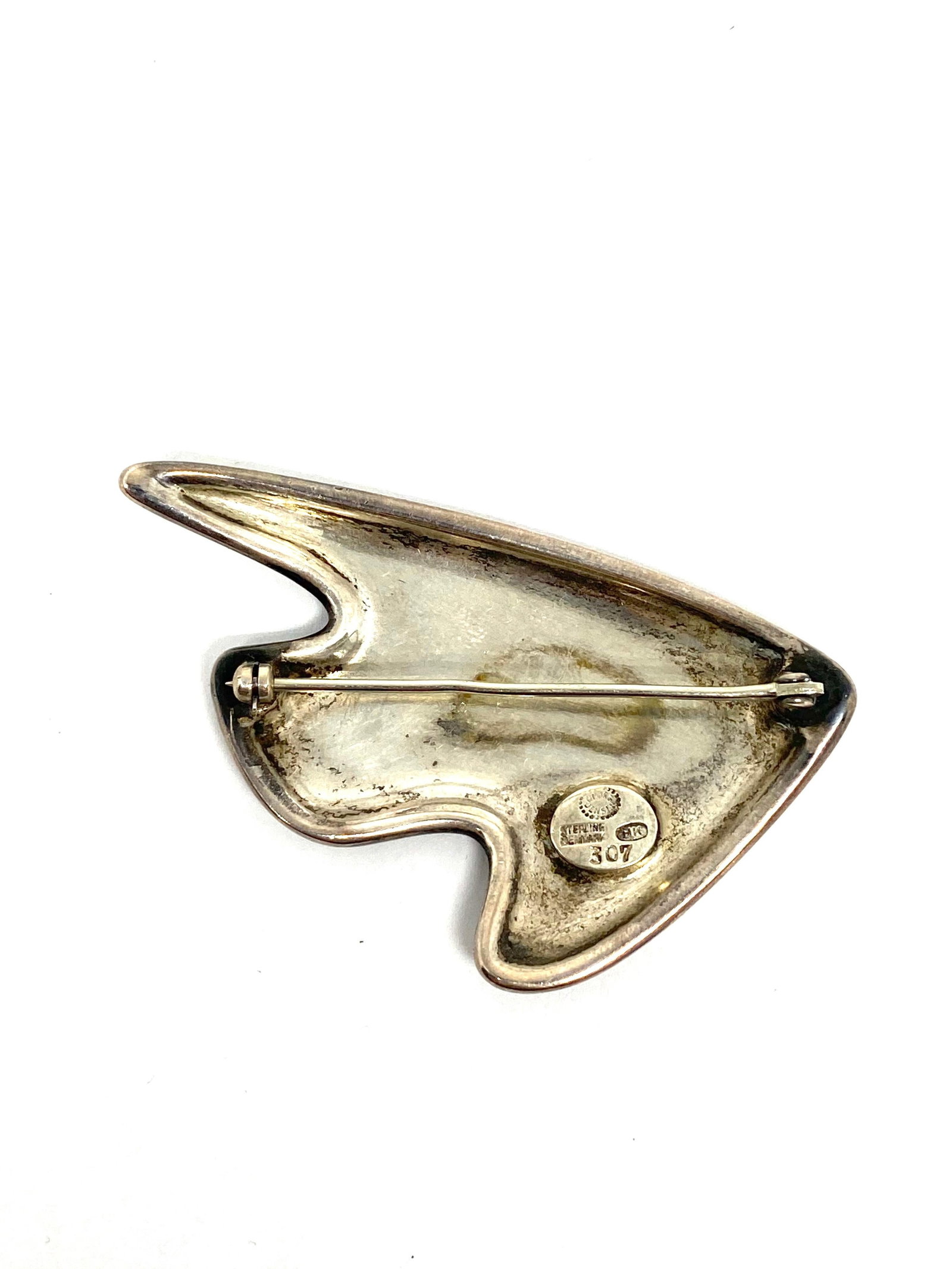 Mid- Century Modern Georg Jensen Sterling Silver & Enamel Abstract Brooch #307 - 11