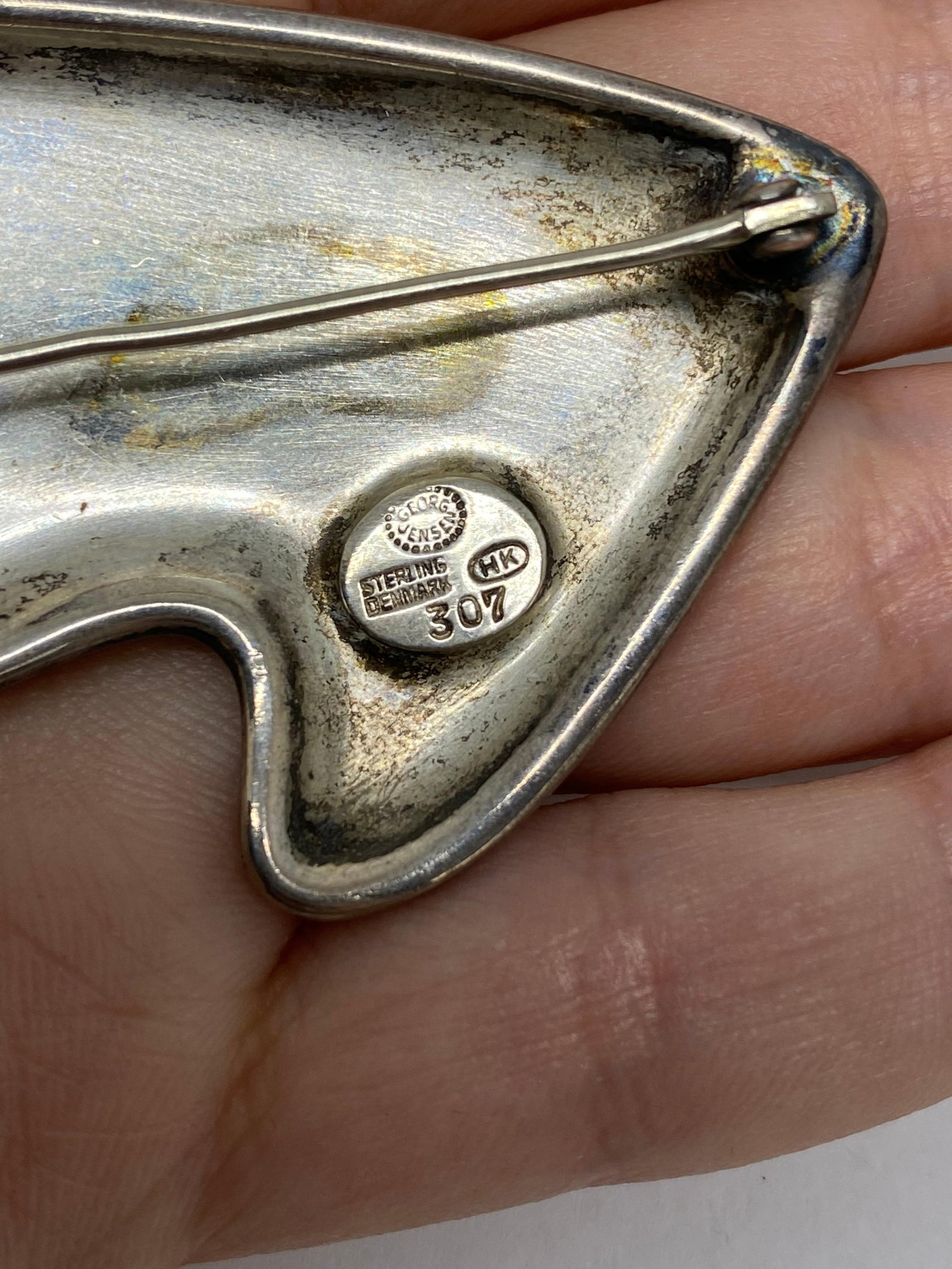 Mid- Century Modern Georg Jensen Sterling Silver & Enamel Abstract Brooch #307 - 19