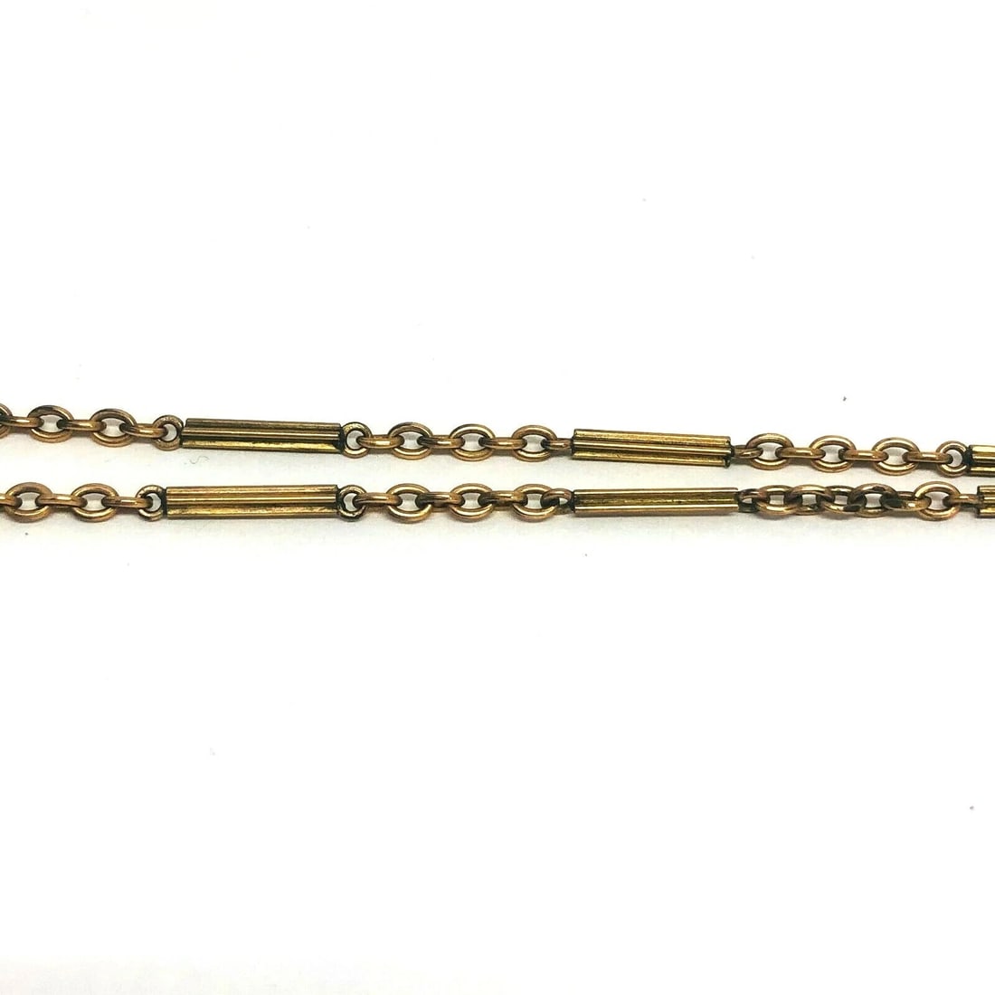 VICTORIAN Yellow Gold Filled Enamel Pendant Watch Chain Necklace - 4