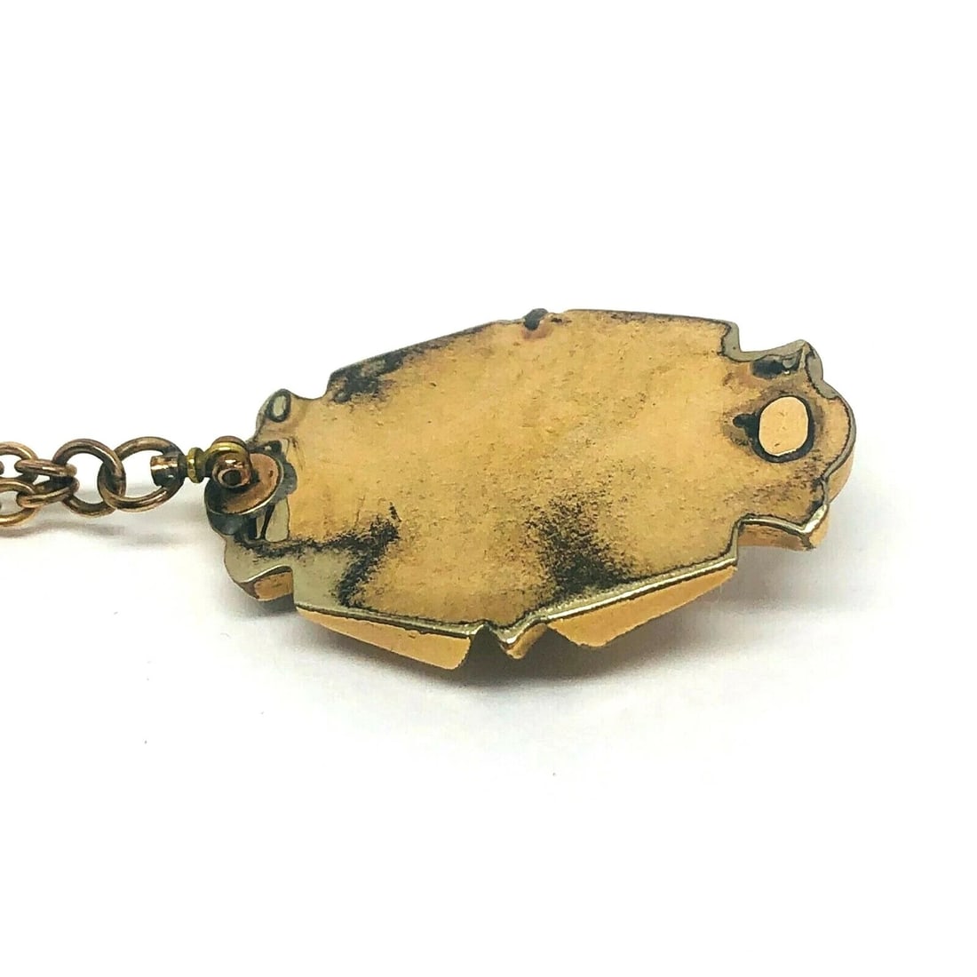 VICTORIAN Yellow Gold Filled Enamel Pendant Watch Chain Necklace - 6