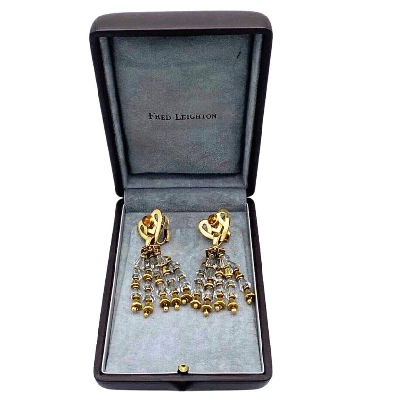 1950's Fred Leighton Yellow Gold, Citrine & Rock Crystal Dangle Earrings - 18