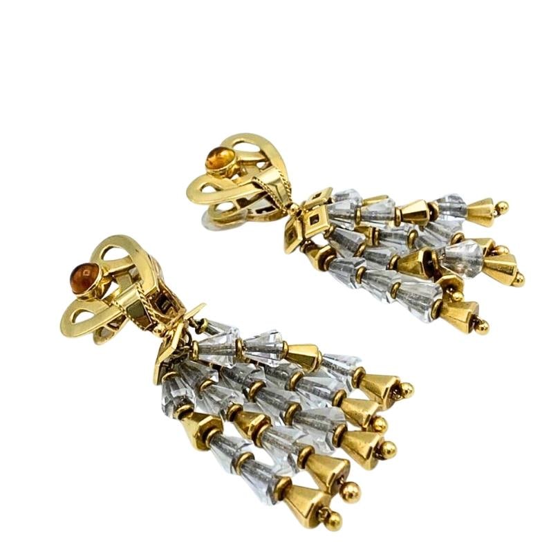 1950's Fred Leighton Yellow Gold, Citrine & Rock Crystal Dangle Earrings - 2