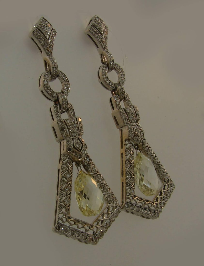 Diamond White Gold Dangle Earrings - 3