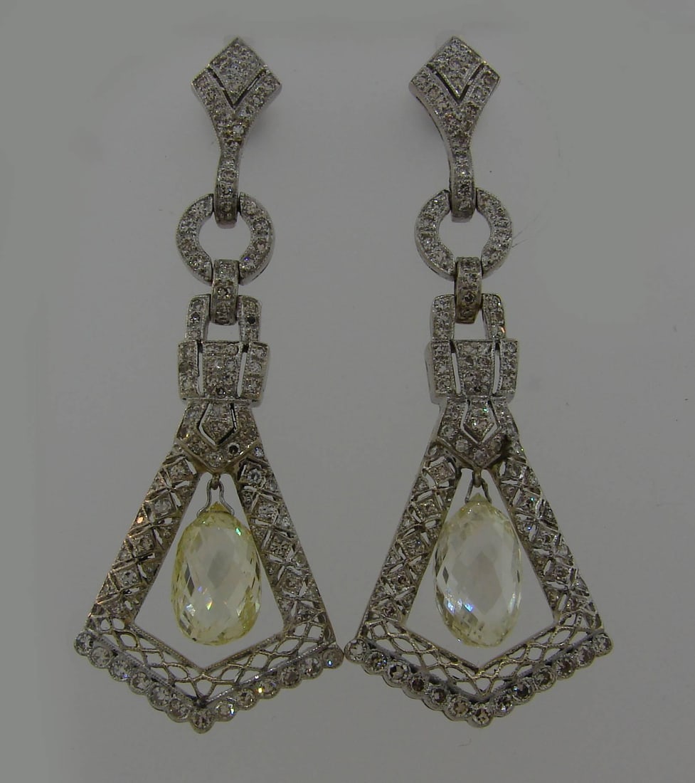 Diamond White Gold Dangle Earrings - 4