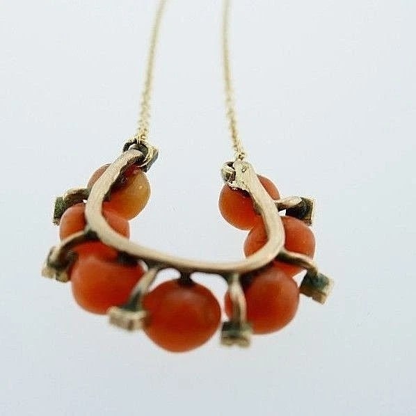 Antique 9k Rose Gold Coral Pearl Pendant 14k Yellow Gold Chain Necklace - 4