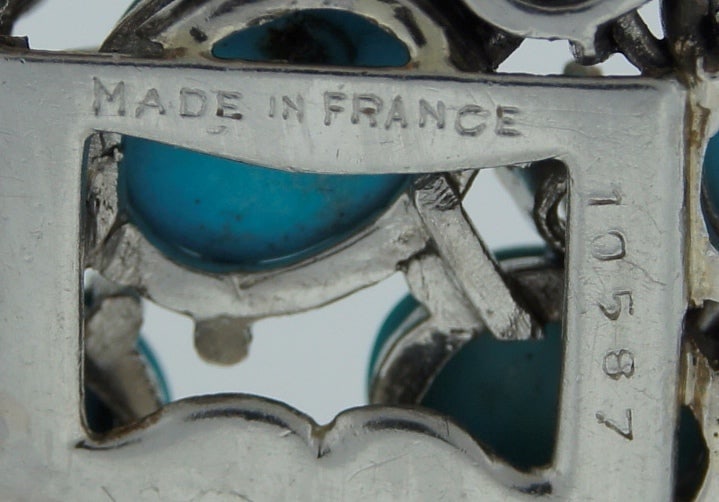 1960s French Turquoise Diamond Platinum Bracelet - 4
