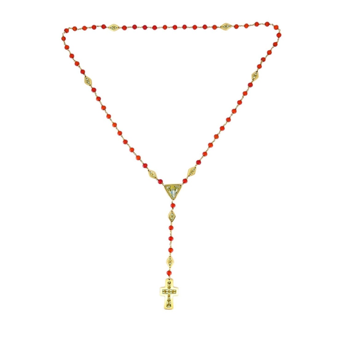 1930s Italian Gold Coral Enamel Rosary - 13