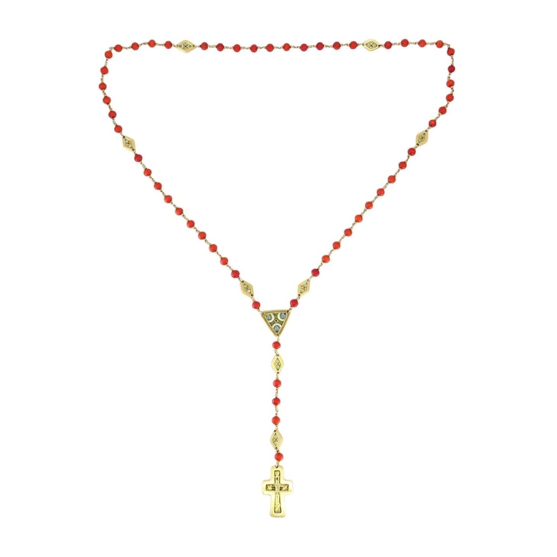 1930s Italian Gold Coral Enamel Rosary - 14
