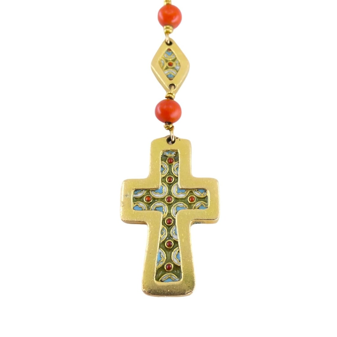 1930s Italian Gold Coral Enamel Rosary - 18
