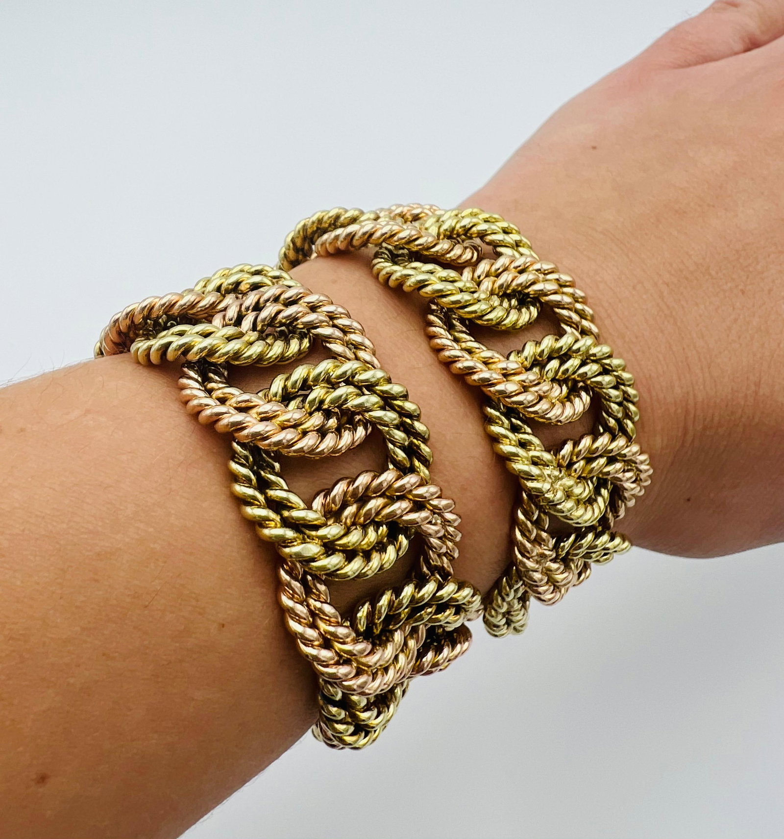 Vintage Verdura Yellow and Rose Gold Chain Choker Necklace and Bracelets - 17