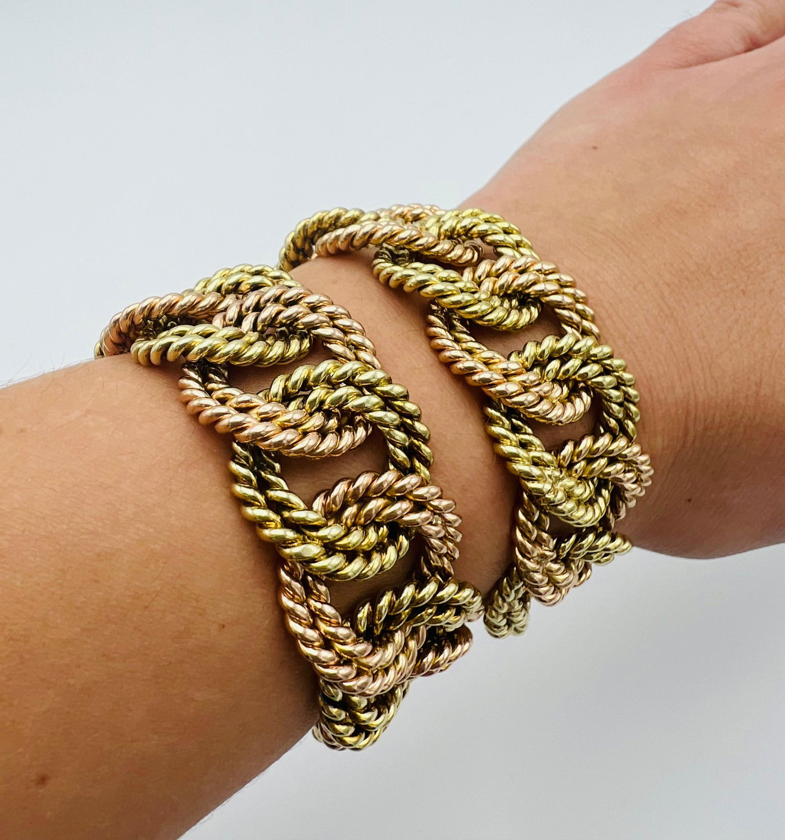 Vintage Verdura Yellow and Rose Gold Chain Choker Necklace and Bracelets - 3