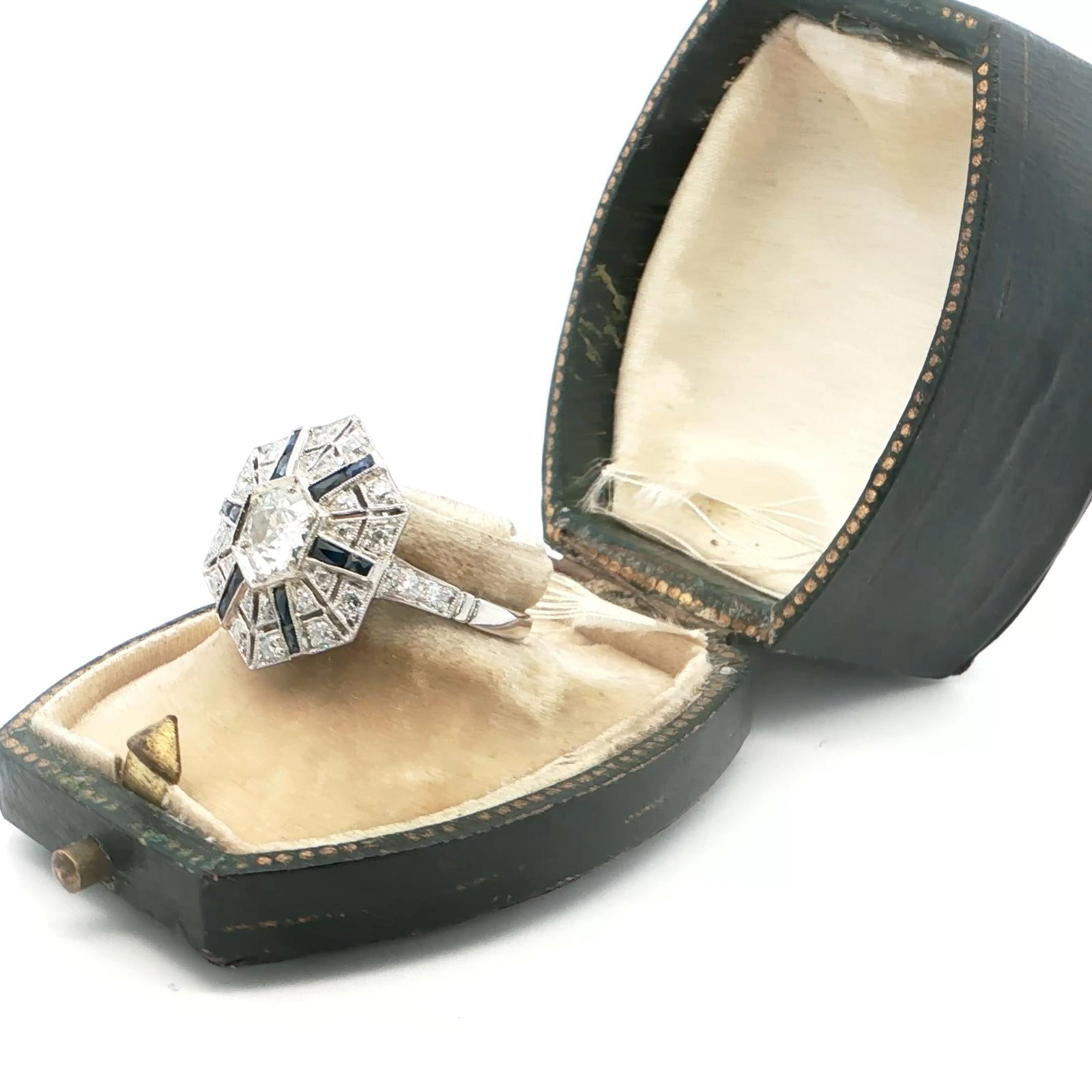 Platinum Cocktail Ring with Diamonds and Natural Sapphires - 6