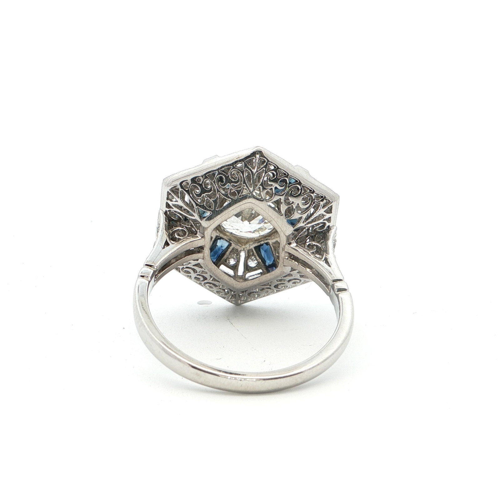 Platinum Cocktail Ring with Diamonds and Natural Sapphires - 9