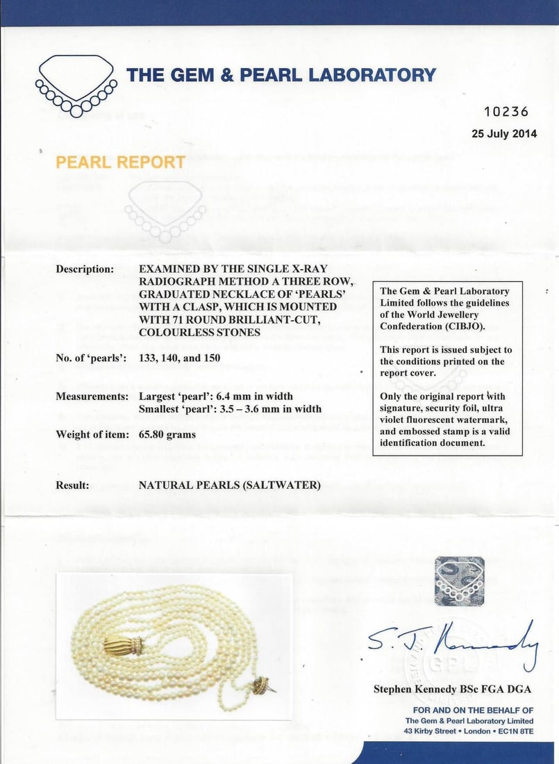 Natural Saltwater Pearl Necklace with Diamond Gold Clasp - 14