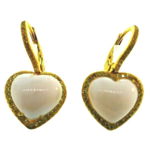 LOVE ME 18k Yellow Gold, Coral & Yellow Diamond Heart Dangle Earrings Modern - 2