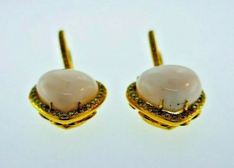 LOVE ME 18k Yellow Gold, Coral & Yellow Diamond Heart Dangle Earrings Modern - 5