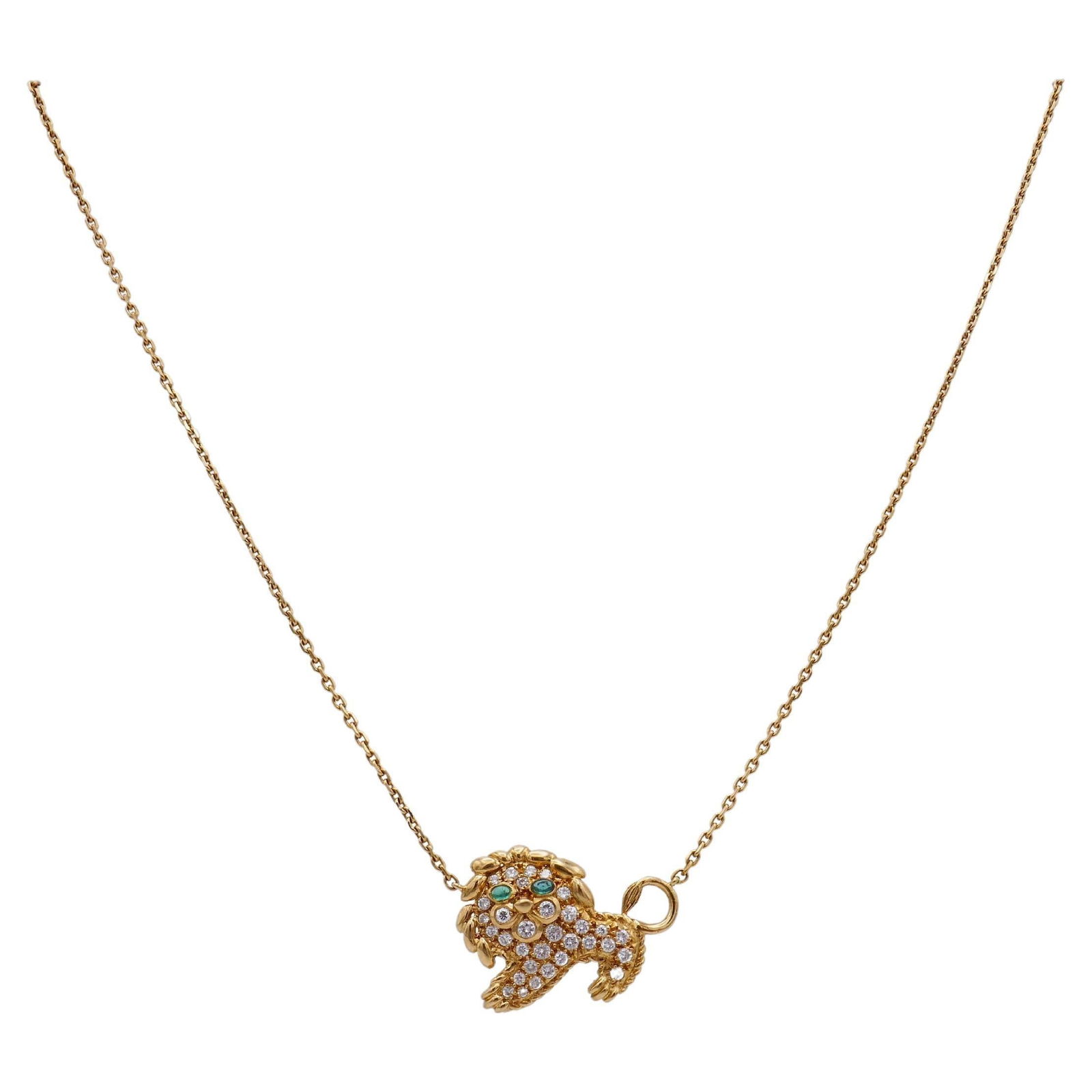 Fred Paris Necklace Leo Pendant Gold Diamond Emerald - 17