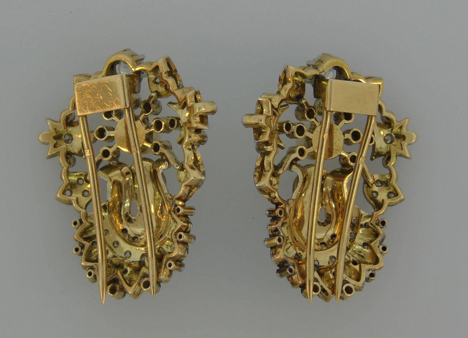 Pearl Diamond Platinum Gold Double Clip Brooch Pin, French, 1930s - 5