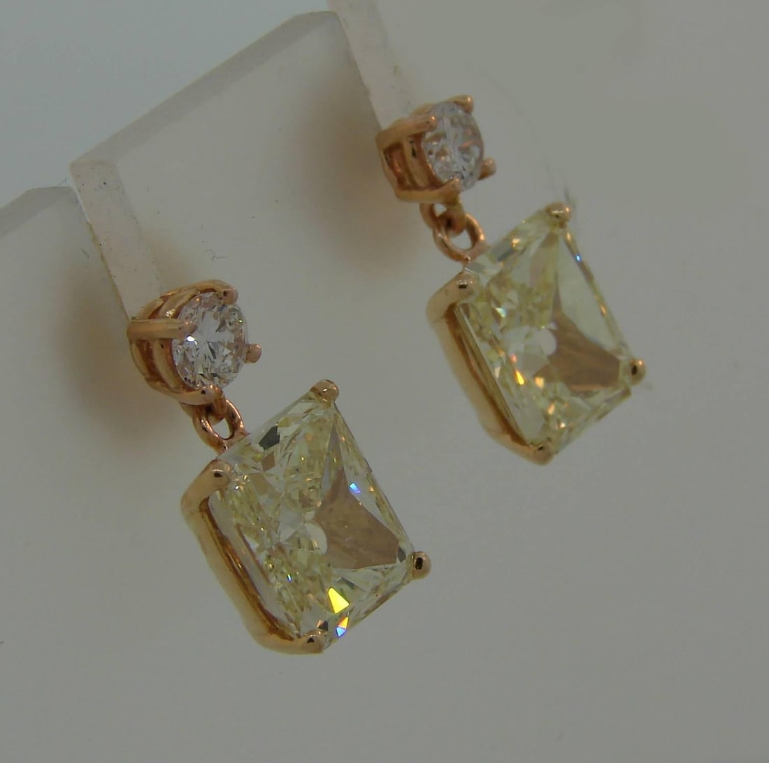 Fancy Yellow GIA and White Diamond Gold Two-Stone Stud Drop Earrings - 13