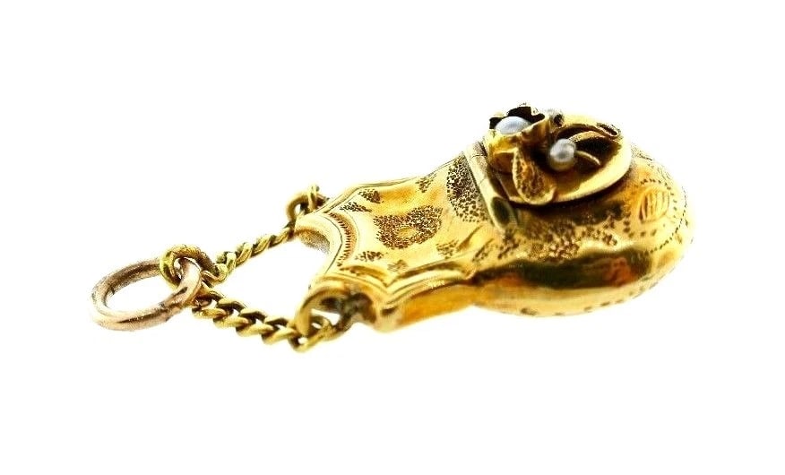 VICTORIAN 14k Yellow Gold & Pearl Mechanical Coin Purse Charm Circa 1900s - 4
