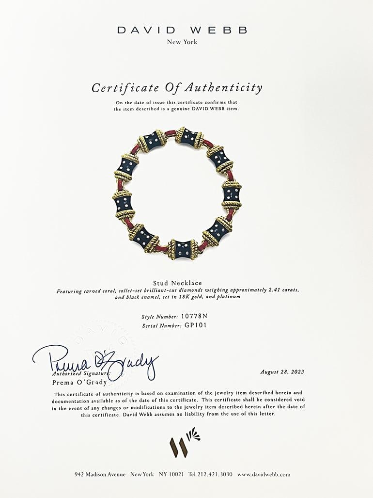 David Webb Gold Necklace Black Enamel Diamond Coral Stud Estate Jewelry - 6