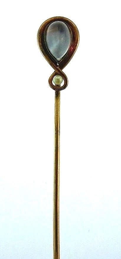 Antique 10k Yellow Gold Moonstone Pearl Pin - 2