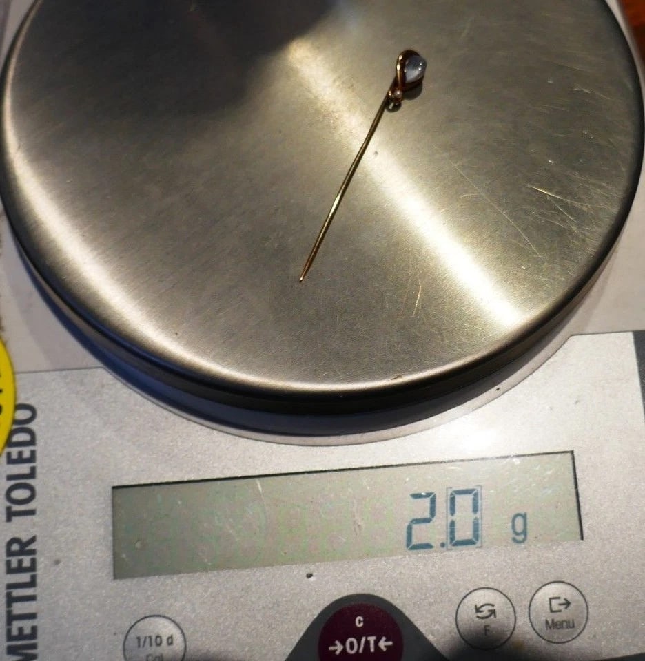 Antique 10k Yellow Gold Moonstone Pearl Pin - 7