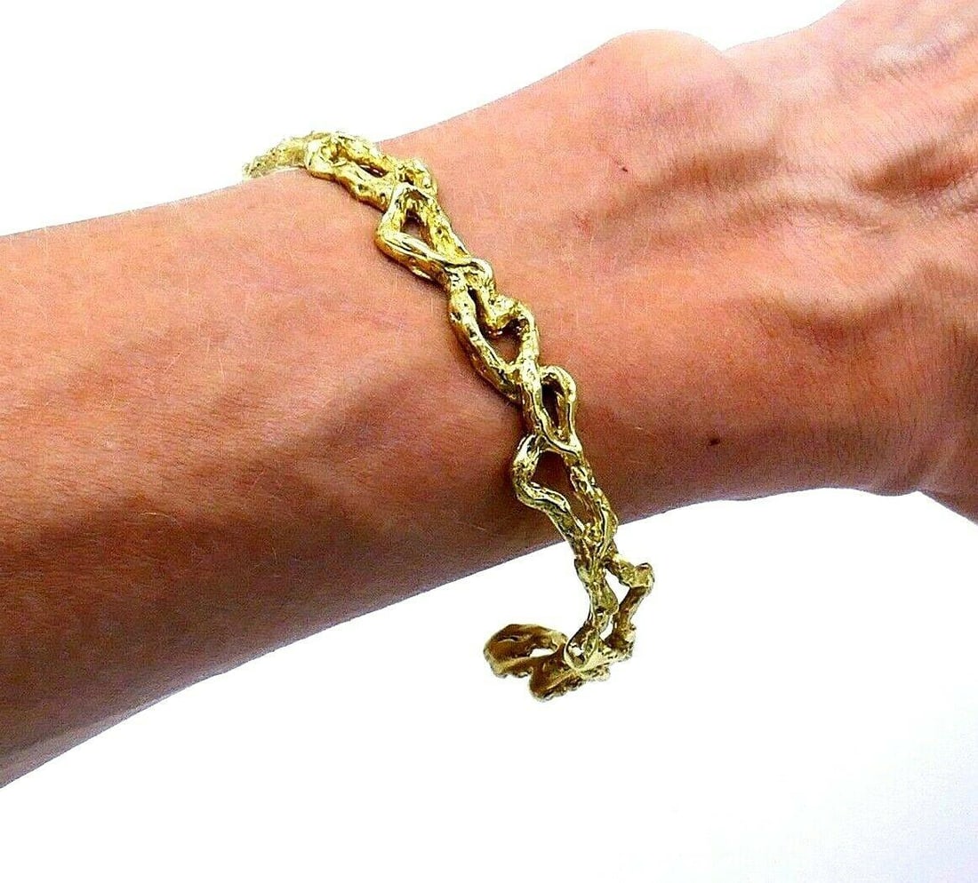 Artisan Hammered Yellow Gold Cuff Bracelet - 11