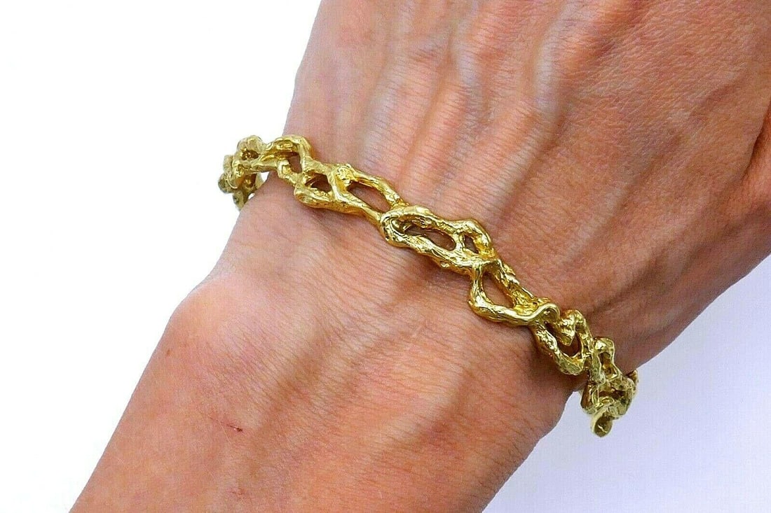 Artisan Hammered Yellow Gold Cuff Bracelet - 12