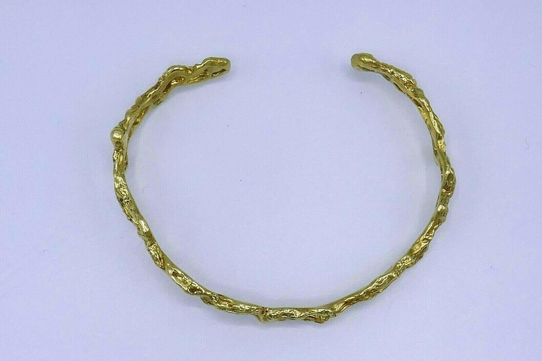 Artisan Hammered Yellow Gold Cuff Bracelet - 13