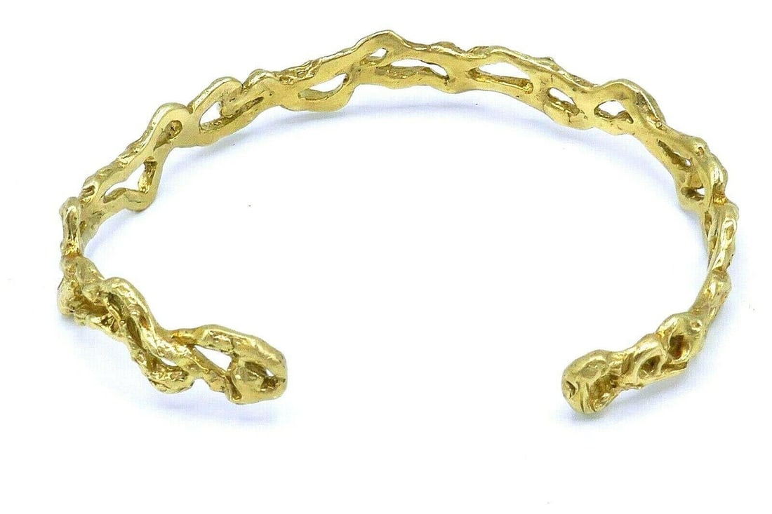 Artisan Hammered Yellow Gold Cuff Bracelet - 8