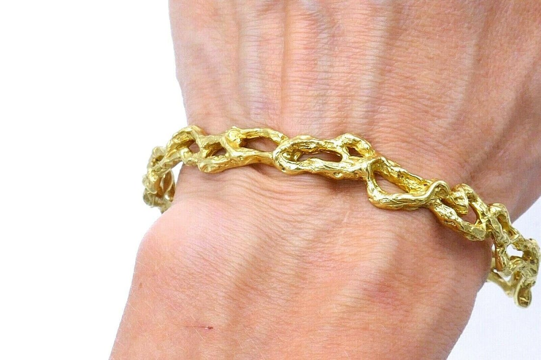 Artisan Hammered Yellow Gold Cuff Bracelet - 9