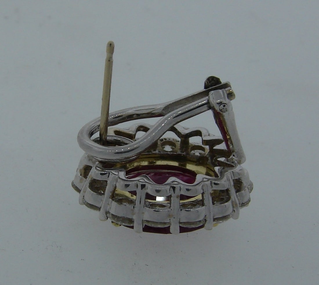 9.49 Carat No Heat Burmese Ruby Diamond Gold Earrings - 3