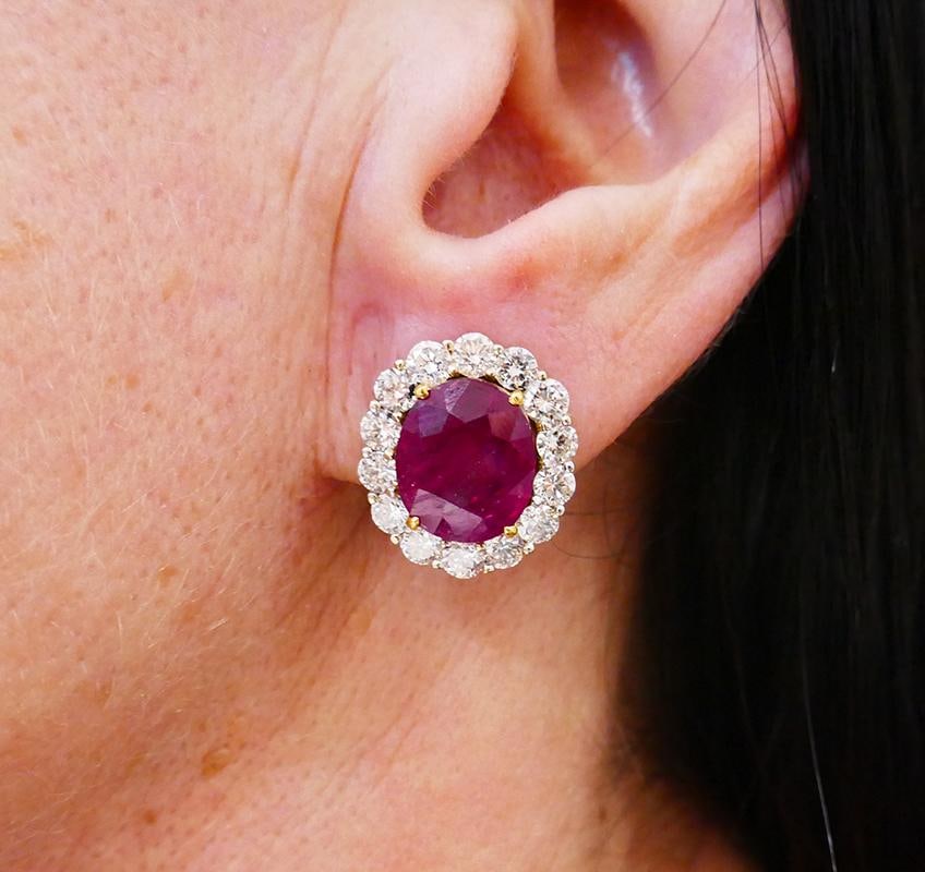9.49 Carat No Heat Burmese Ruby Diamond Gold Earrings - 9