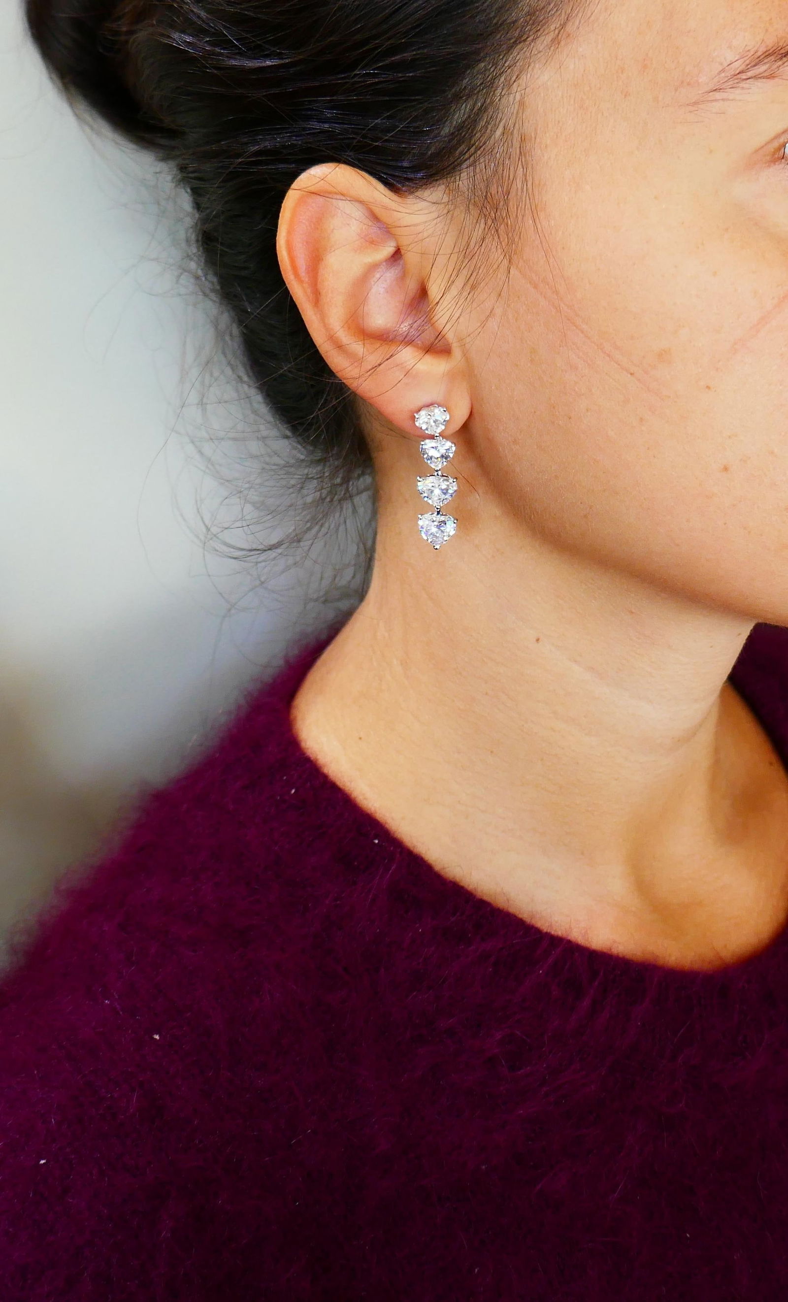 Moussaieff Heart Diamond Platinum Dangle Earrings GIA - 8