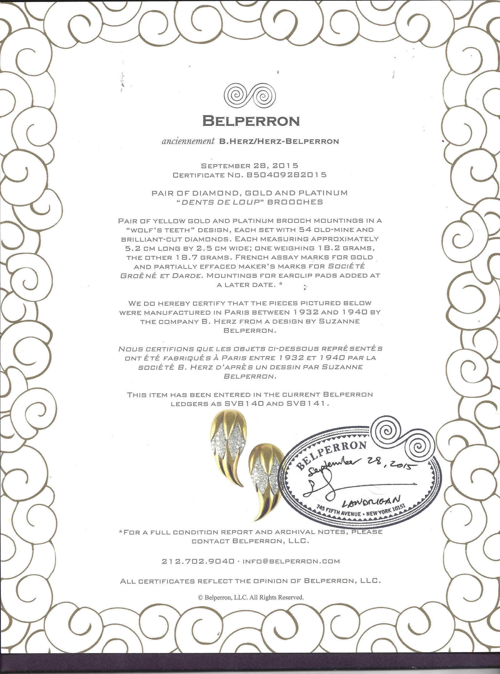 Suzanne Belperron Dents de Loup Clip Brooches Diamond Gold Platinum - 5