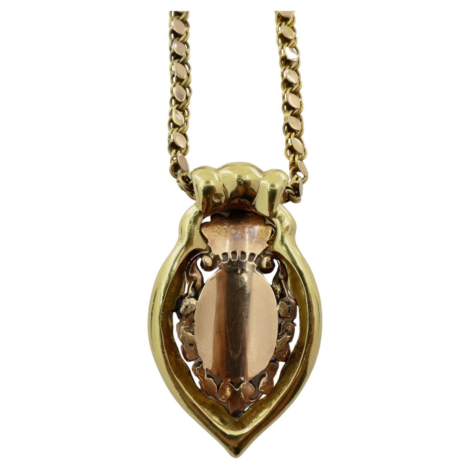 Antique Portrait Miniature Pendant and 14k Gold Chain Necklace - 17