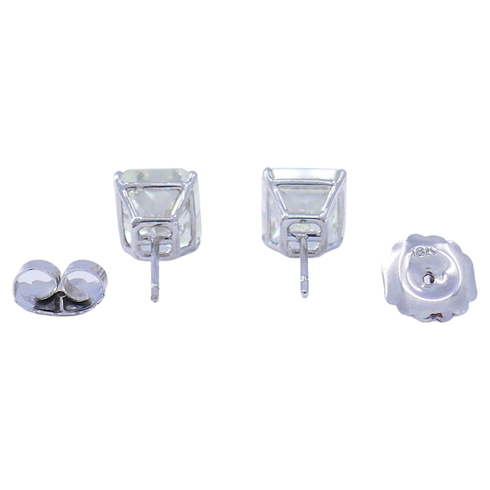 Diamond Stud Earrings 14k White Gold Estate Jewelry - 4