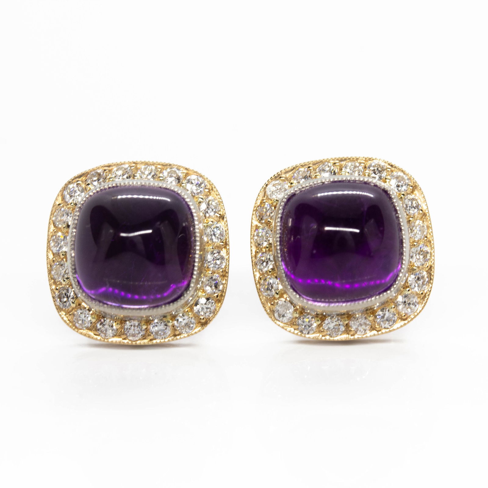 18K Gold and Platinum Amethyst and Diamond Earrings - 2