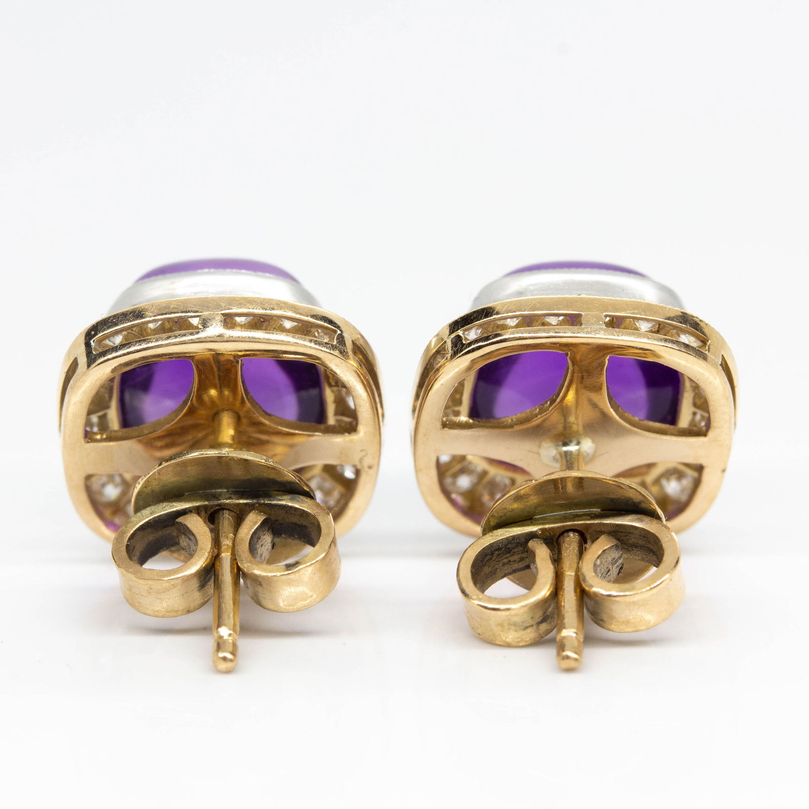 18K Gold and Platinum Amethyst and Diamond Earrings - 3