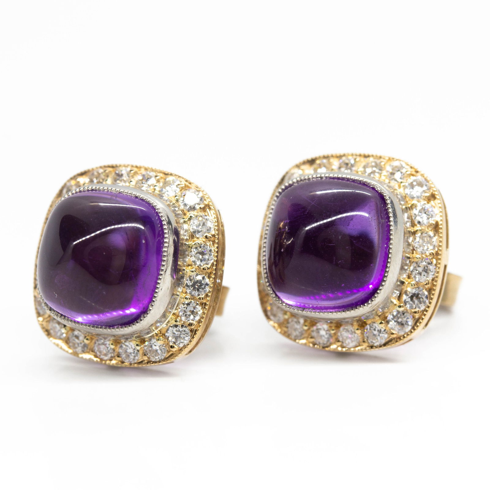 18K Gold and Platinum Amethyst and Diamond Earrings - 4