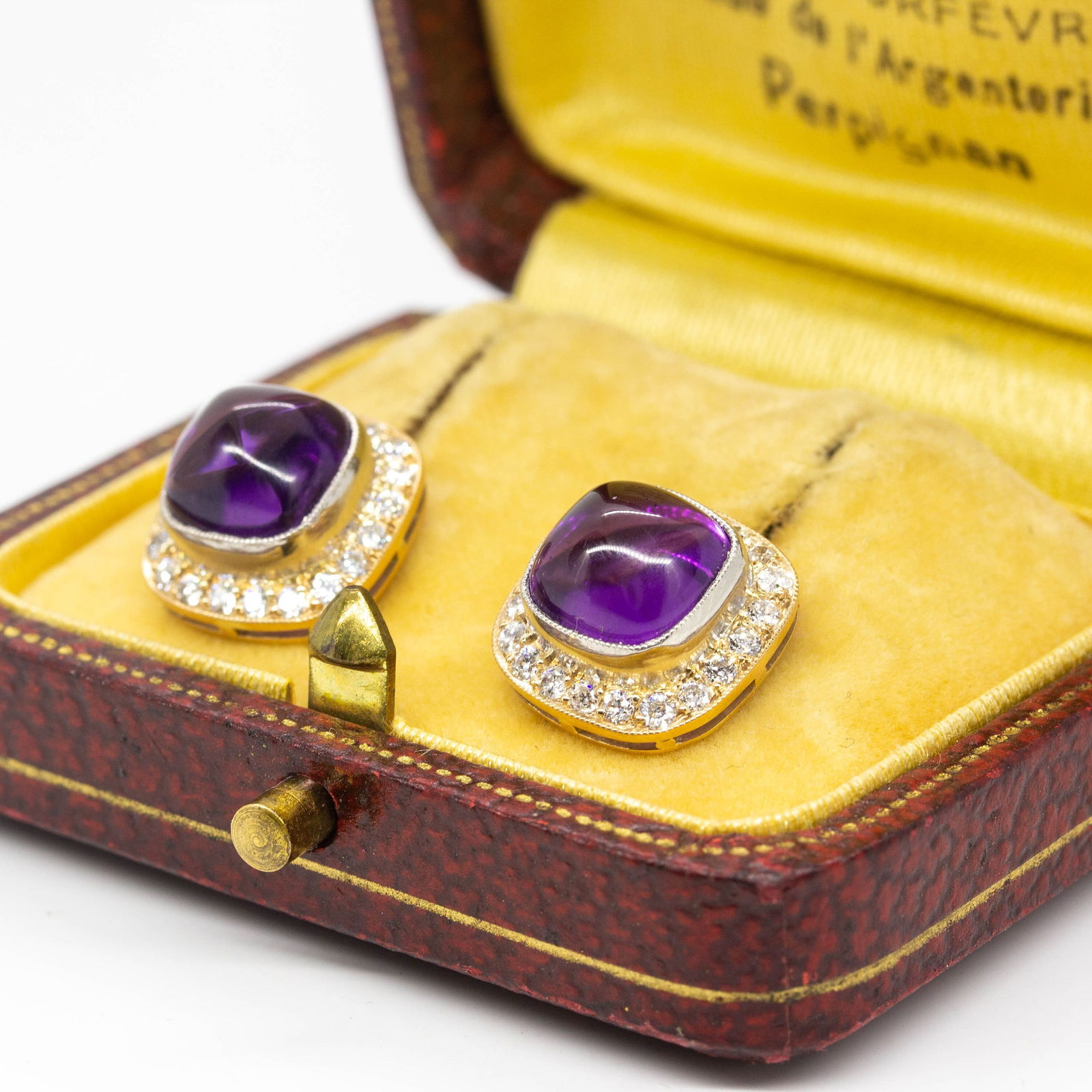 18K Gold and Platinum Amethyst and Diamond Earrings - 5